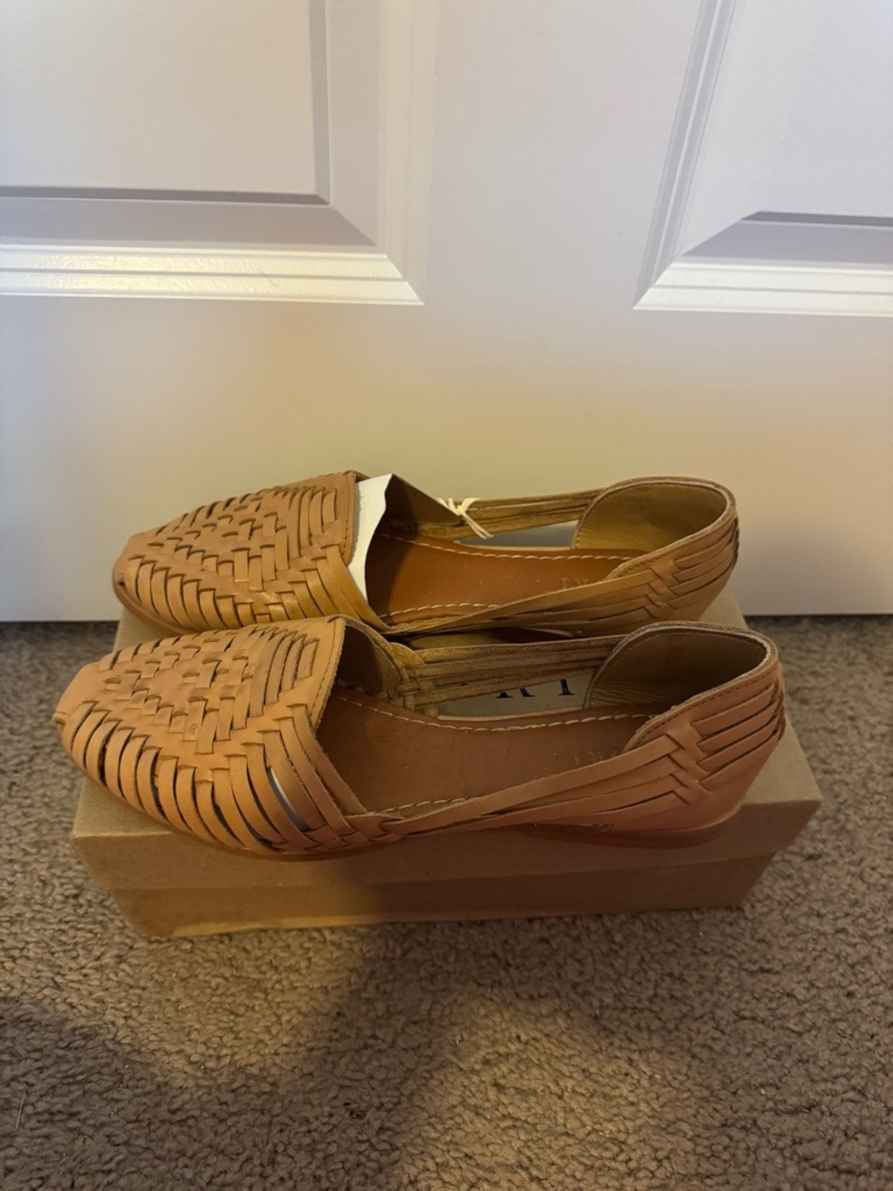 Woven Leather Slip-On Flats - Tan